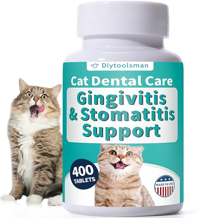 Cat Dental Care, Bad Breath, Stomatitis & Gingivitis Treatment for Cats, Cat Gum Disease Treatment, Cats Oral Health for Teeth, Gums, Mouth and Tartar, 400 Tiny Tablets
