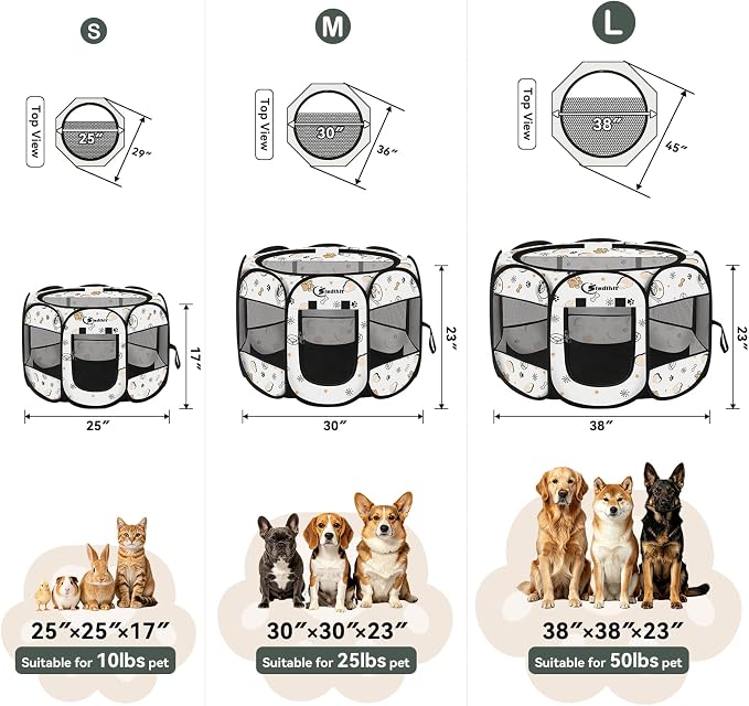 Siedihit Dog Playpen, Medium Dogs Tent Crates Cage Indoor/Outdoor | Portable Pop Up Dog Kennel Playpen with Carrying Case for Dogs/Cats/Rabbits(Cute, Medium)