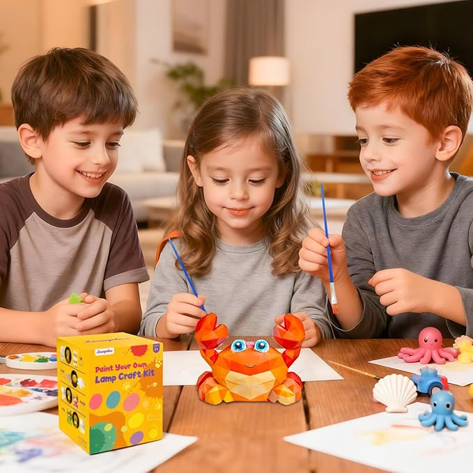 Paint Your Own Crab Lamp Kit, Arts and Crafts for Kids Ages 8-12, DIY Crab Night Light Girls Birthday Gifts, Art Supplies Painting Craft Kits for Kids, Toys for Girls Ages 3 4 5 6 7 8 9 10 11 12+
