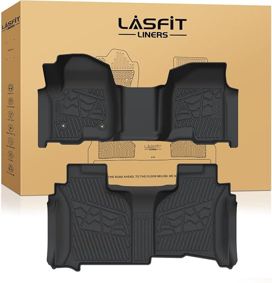 LASFIT Floor Mats 2019-2026 for Chevy Silverado/GMC Sierra 1500, 2020-2026 2500HD 3500HD (Double Cab/Bench Seat/Without Rear Underseat Storage Box) All Weather TPE Custom Fit Floor Liners