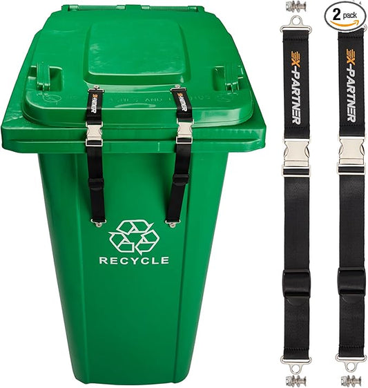2PCS Heavy-Duty Bear Proof Trash Can Locks - Animal-Proof Garbage Can Lid Straps for 28-96 Gallon Outdoor Bins, Secure Locking Buckle Against Raccoons & Wildlife - Black