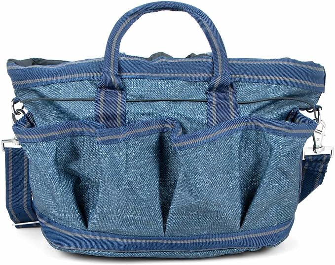 Jeffers Poplar Head Grooming Bag – Horse Grooming Organizer Tote with Pockets for Brushes, Tools, Clippers, Shampoo, Detangler – Stable Barn Kit Carrier for Horses, Pets, Livestock, Blue Jean Baby