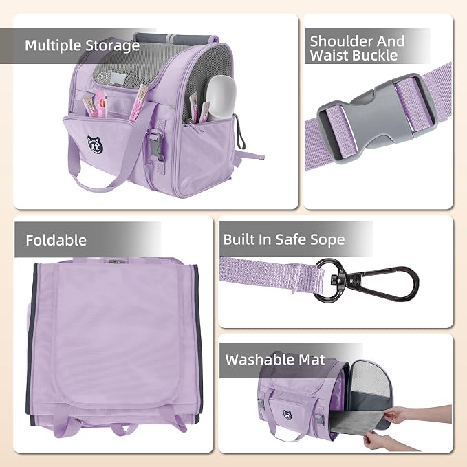 Expandable Cat Carrier Backpack for Large Cats - Airline Approved Pet Carrier Backpack for Small Dogs, Hiking & Travel, Waterproof with Breathable Mesh, 22lbs Capacity (Lavender, Large)