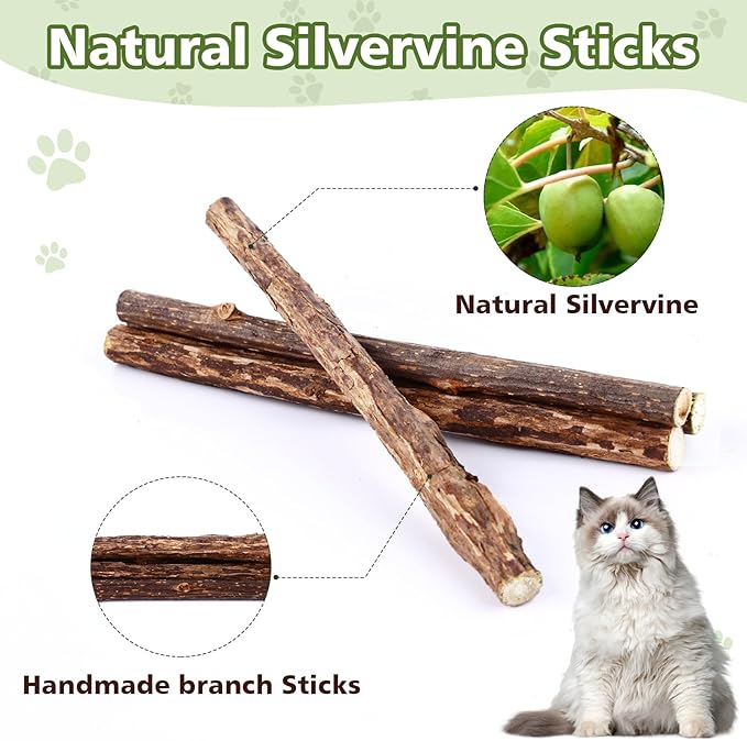 WOUSEDO Catnip Chew Toys for Cats, 24 Pack Cat Toys with Silvervine Sticks, Natural Silvervine Stick Cage Balls & Bell Balls for Indoor Cats