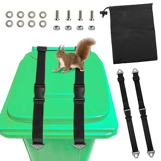 Trash Can Lock Straps 2 PCS, Adjustable Sturdy Outdoor Garbage Can Lid Lock Bungee Cords, Universal Waste Bin Security Straps for Dogs, Raccoons, Squirrels & Outdoor Critters