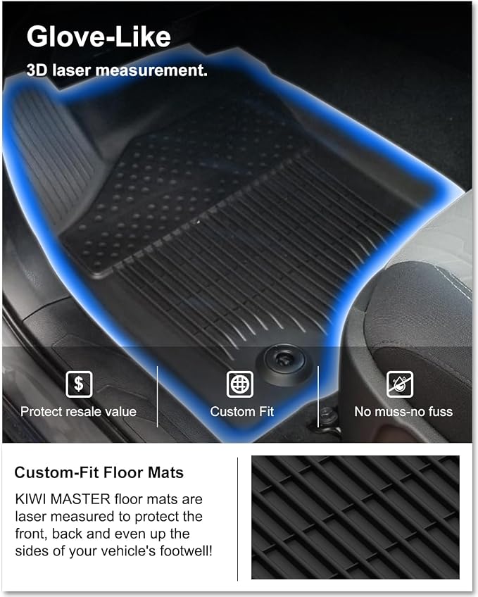 KIWI MASTER Floor Mats for 2016 2017 Toyota Tacoma Double Cab Crew Cab, Custom Fit All Weather Car Mats, Heavy Duty TPE Floor Liners, Front & Rear 2 Row, Black