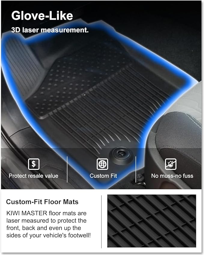 KIWI MASTER Floor Mats for 2018-2023 Toyota Tacoma Double Cab Crew Cab, Custom Fit All Weather Car Mats, Heavy Duty TPE Floor Liners, Front & Rear 2 Row, Black