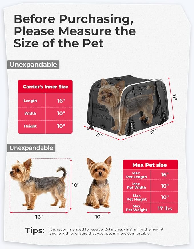 KEMIMOTO Motorcycle Dog Carrier Expandable for Small Dog & Cats Under 17lbs | Fit for Motorcycle Luggage Rack or Passenger Seat, Airline Approved Pet Carrier with Shoulder Strap, Folding & Portable