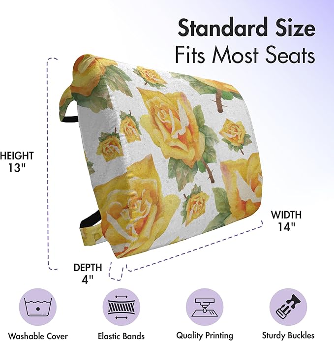 Ambesonne Rose Lumbar Back Support Pillow, Botanical Pattern with Roses Natural Beauty Theme Aquarelle Summer Bouquet, High Density Foam for Office Chairs Car Seats, 14" x 13", Green Yellow