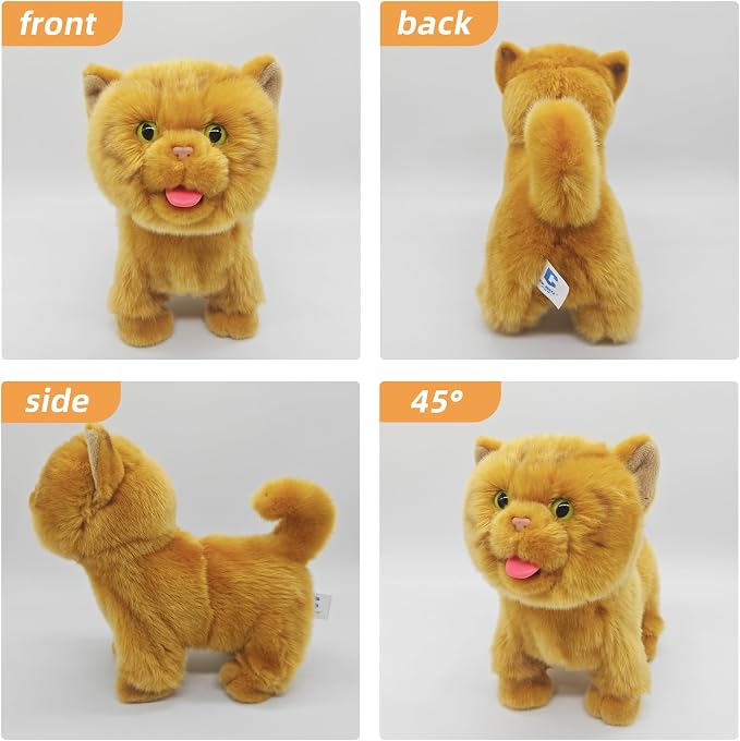 CU-MATE Plush Interactive Simulation Dog-Realistic Puppy Electronic Toy Dog Cat with Walking/Barking/Wagging Tail/Talking-Like Real Robotic Present (Electric Orange cat)