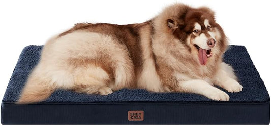EHEYCIGA Orthopedic Dog Bed Large with Removable Washable Cover, 50IN Navy | Egg Crate Foam Support, Durable Oxford fabric, Non-Slip Bottom, Machine Washable, Soft Waterproof Plush Pet Bed Mat For Crate