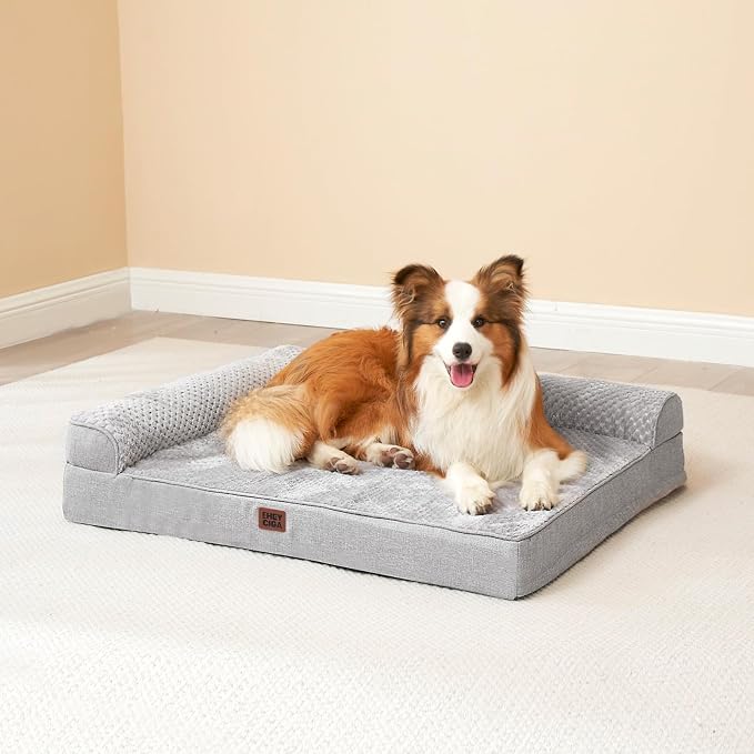 EHEYCIGA Memory Foam Dog Bed for Crate, Large Orthopedic Dog Bed, Grey | Washable Removable Cover, Waterproof Flat Pet Sofa Couch with Nonskid Bottom, 36x27x6