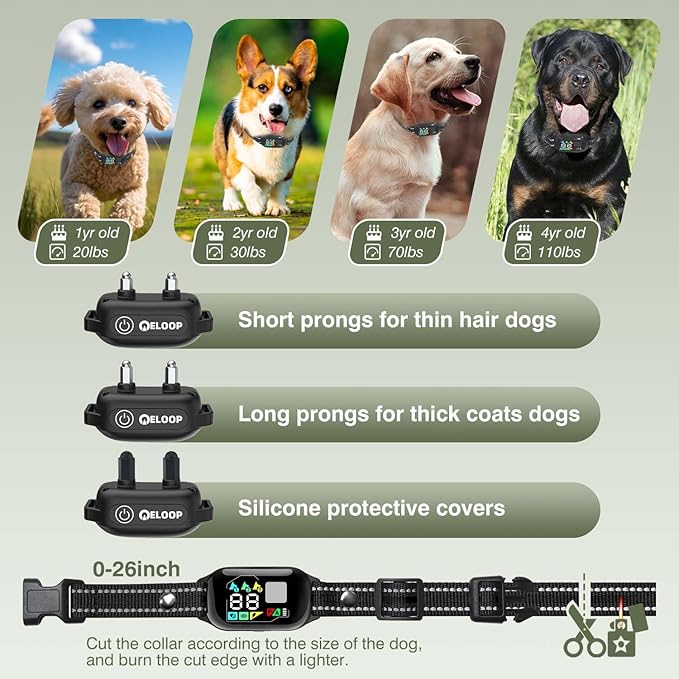 Dog Shock Collar for 3 Dogs - AI Smart Electric Anti-Barking Training Collar with Remote, 3300FT Range & IPX7 Waterproof, No False Trigger E-Collar for Small Medium Large Breeds