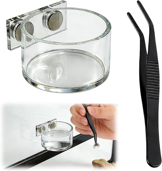 Jumping Spider Feeding Dish,Jumping Spider Food Dish,Decorative Magnetic Plastic Water Bowl and Tweezers, Jumping Spider Enclosure Accessories Magnetic Water Bowl Easy to Install