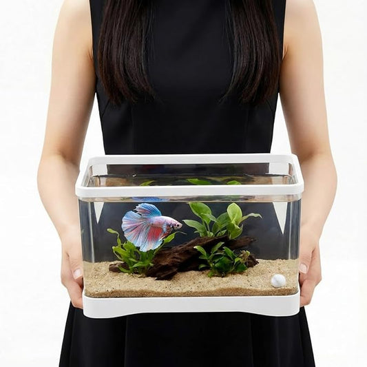 Geelin 2 Gallon Plastic Rectangular Fish Tank, Aquarium for Betta Fish Reptiles Succulents Flower Centerpiece, Shatterproof with Clear Clarity for Home Office Desktop Decors (White)