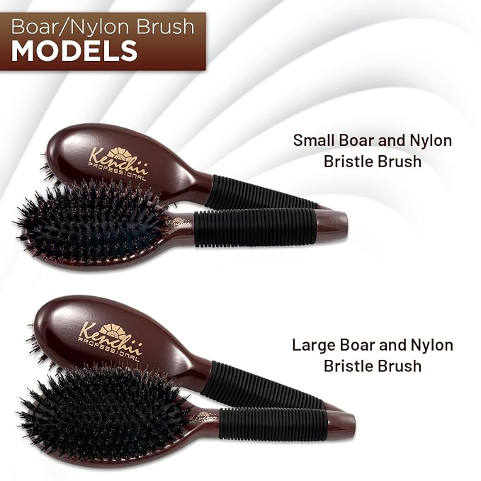 Kenchii Boar and Nylon Bristle Brush for Dog and Cat, Professional Grooming Brush with Maple Body, Lightweight, Non-Slip Rubber, Size Large