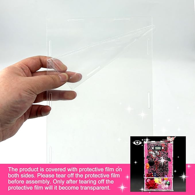 Jumping Spider Enclosure,DIY Insects Habitat,Small Reptile Terrarium Glass House Accessories Set,with Temperature and Humidity Detector Water Feeder Platform Hide,5.5“x5.5”x9.5“ (Pink)