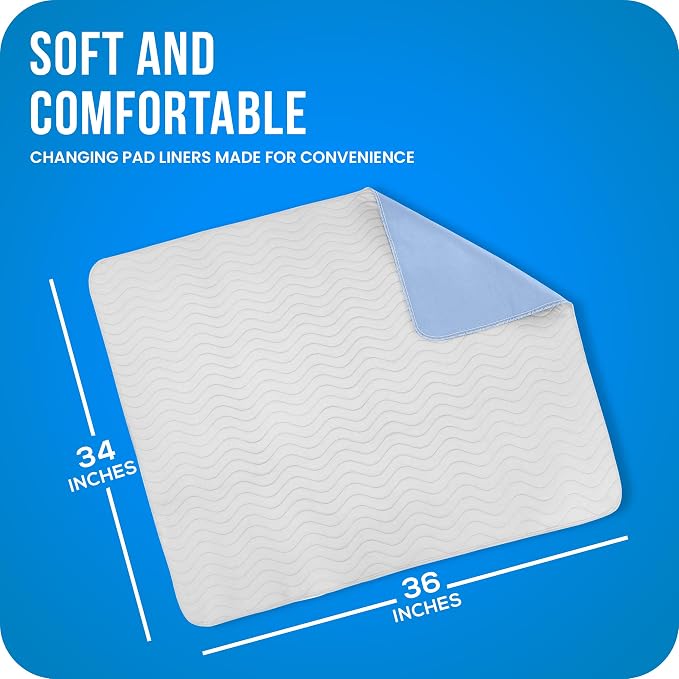 4 Pack Washable Pee Pads for Dogs 34" x 36", Waterproof Dog Training Pads | Reusable Dog Training Pads for Sofa, Incontinence Bed Pads for Adults, Elderly and Kids (White,Blue) by Utopia Bedding