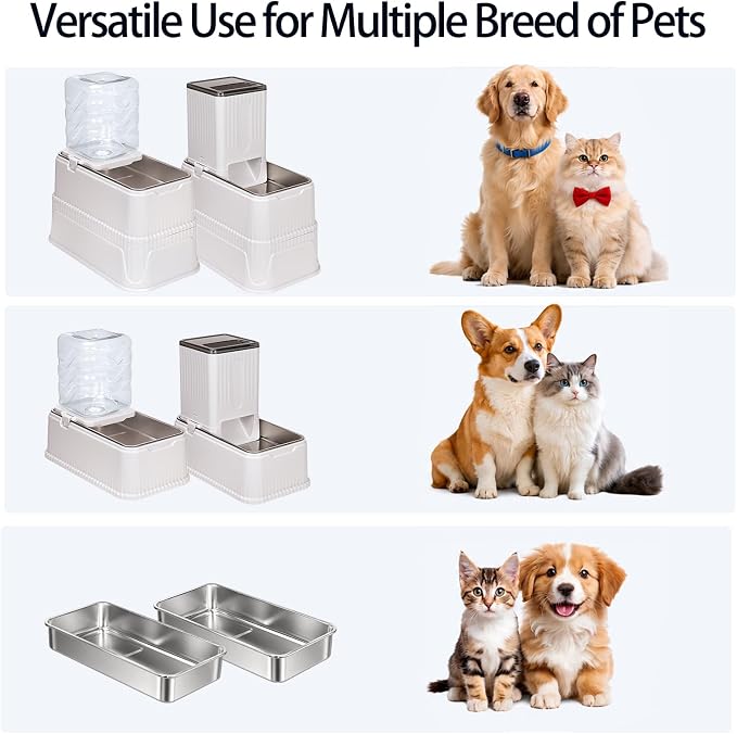 Elevated Dog Food and Water Bowl Set Gravity Automatic Refilling, Large Dog Stainless Steel Bowls with Base, Raised Dog Food Dispenser & Water Bottle for Dogs, Cats, Portable Pet Feeder for M/L Breed