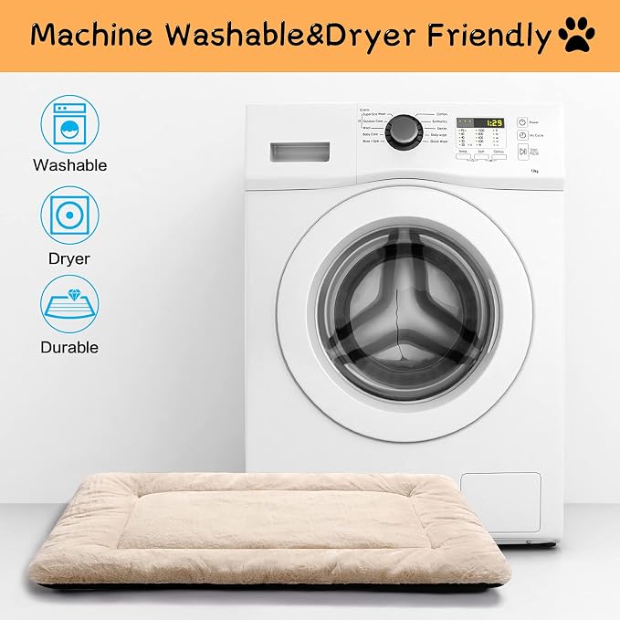 Dog Crate Pad Washable Dog Bed for Crate Small Cozy Mat 22-Inch Cream | Ultra Soft Kennel Pad,Anti-Slip Bottom,Fits for Most Metal Crates,Comfortable Sleeping Pet Mat