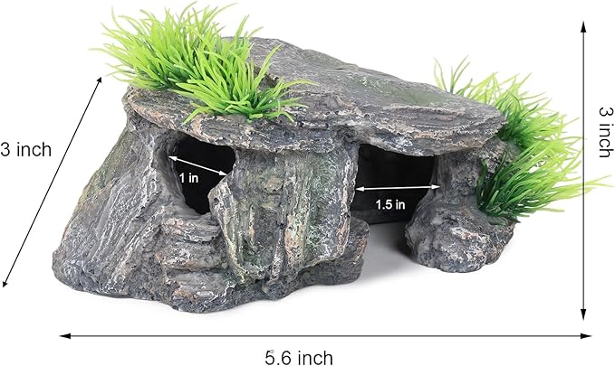 Aquarium Cave & Betta Hideout - Natural Resin Fish Tank Decorations, Small Turtle Basking Platform, Hand-Polished Smooth Edges, PH Neutral Stone Decor for Shrimp, Cichlid, and Reptiles (Small)