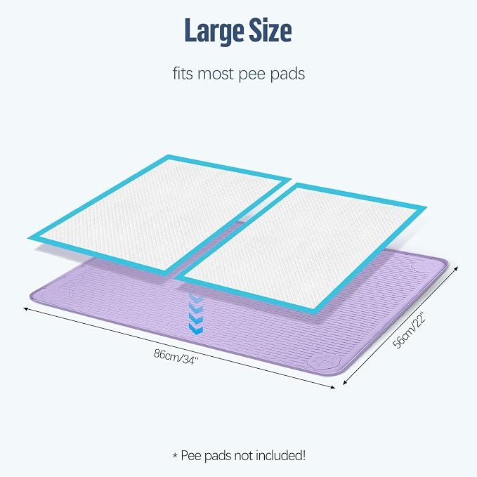 Pee Pad Holder for Dogs 34''x22'' Silicone Puppy Pee Pad Tray, Purple | Extra Large Dog Potty Tray Leak-Proof, High Edge, No Spill Training Pads for Floor Protection, No Pee Pads