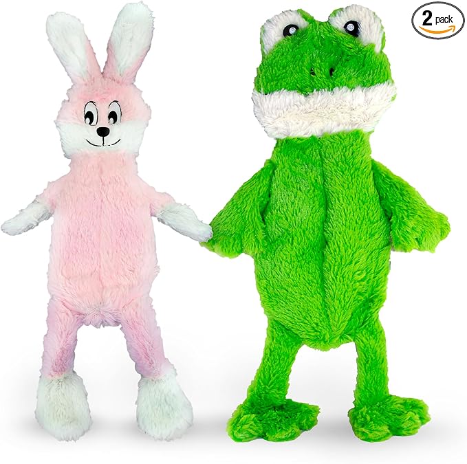 FGA MARKETPLACE Frog-Pink Rabbit Flat NO Stuffing NO Squeak Plush Dog Toy, Funny Style Will Entertain Your Pet for Hours, Recommended for Small and Medium Dog 21 INCH Long