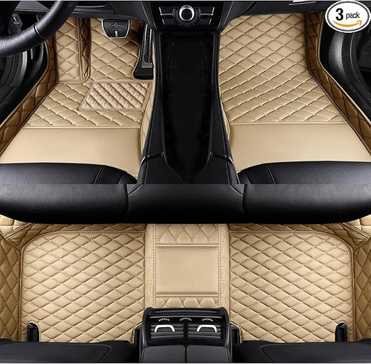 Personalized Image Printing Car Mats, Add Your Favorite Picture + Custom Text, Luxury Leather Full Set Fit Most Cars SUVs Trucks(Beige)