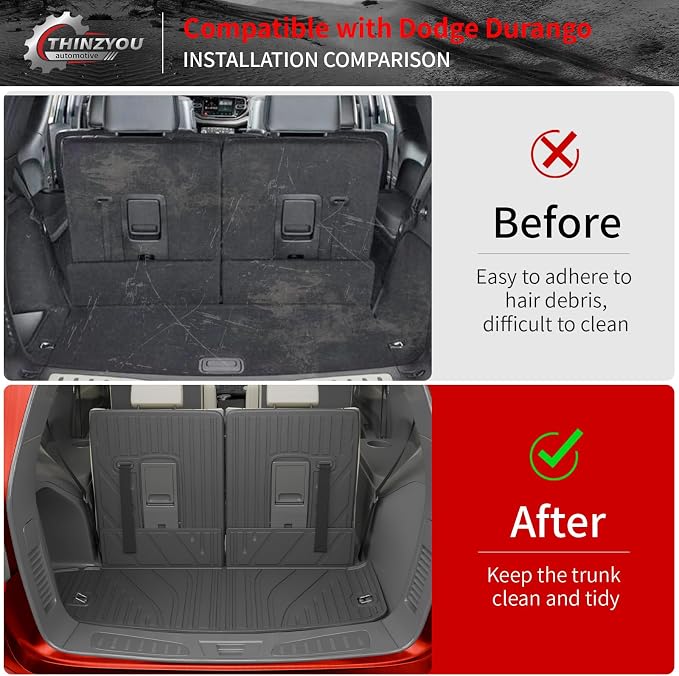 Cargo Mat Compatible with 2016-2025 2026 Dodge Durango Trunk Liner for 6&7 Seats Cargo Area Protection All Weather Back Seat Cover 2024 Durango Accessories (3rd Row Backrest Mats+Trunk Mats)