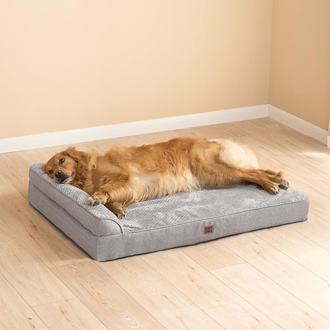 EHEYCIGA Memory Foam Dog Bed, Large Size Orthopedic Dog Bed, Grey | Washable Removable Cover, Waterproof Flat Pet Sofa Couch with Nonskid Bottom, 44x32x6.5