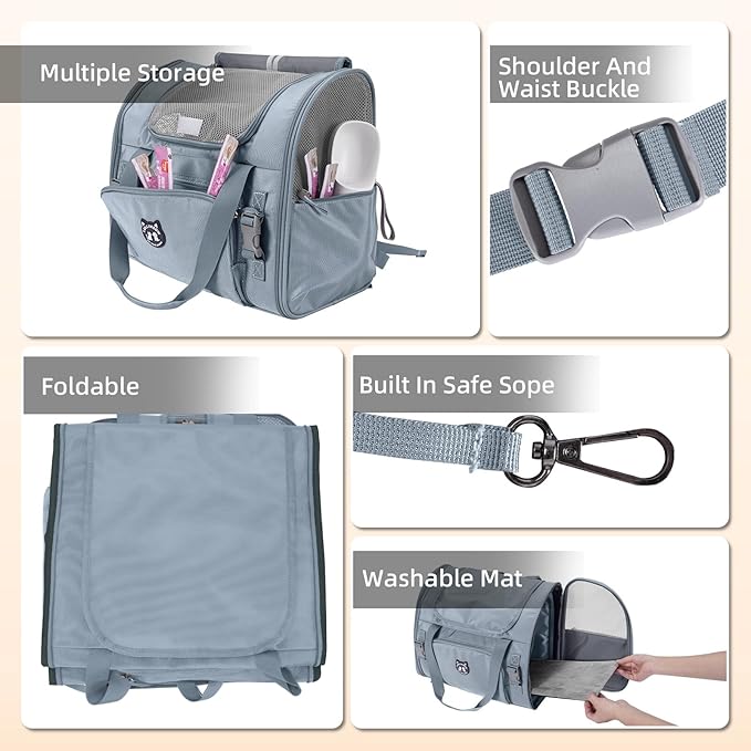Expandable Cat Carrier Backpack for Large Cats - Airline Approved Pet Carrier Backpack for Small Dogs, Hiking & Travel, Waterproof with Breathable Mesh, 22lbs Capacity (Light Grey, Large)
