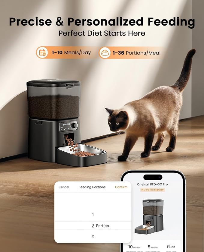 oneisall Automatic Cat Feeder, 2.4G WiFi Cat Food Dispenser with App, 12 Cups/3.5L Auto Cat Feeder for Dry Food, Timed Cat Feeder with Portion Control for Small Pets Indoor | Timed Meals, Feed Now, Feeding Logs, Slow Feed, Precise Portion, Dual Power B...