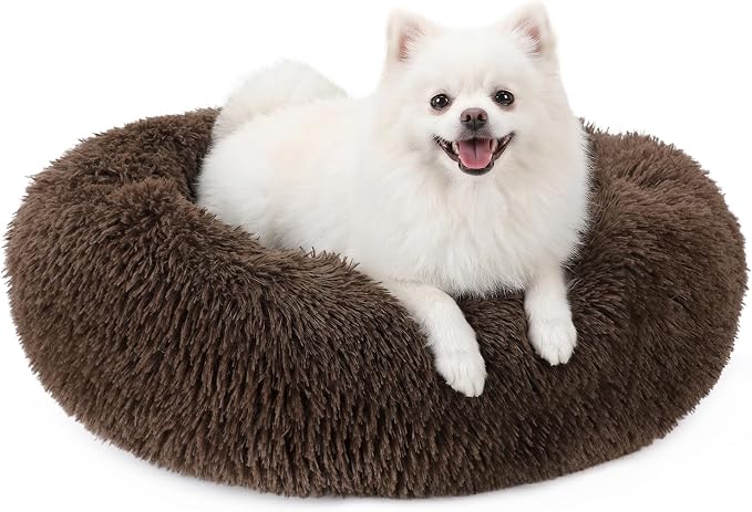 MIXJOY Orthopedic Dog Bed Comfortable Donut Cuddler Round Pet Beds Ultra Soft Washable Dog and Cat Cushion Bed (23'', Coffee)