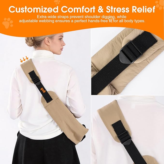 Dog Sling Carrier for Small Dogs & Cats 5-20 lbs, Adjustable Depth | Breathable Air Mesh Puppy Sling, Water-Resistant Travel Bag, Double Safety Leash, Machine Washable, Hands-Free Pouch, Caramel