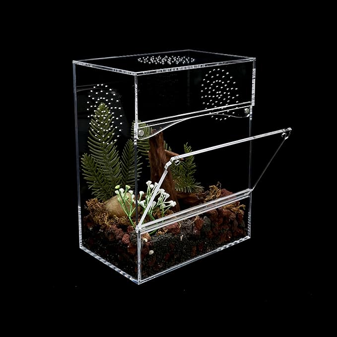 Acrylic Tarantula Enclosure Jumping Spider Enclosure with Front Opening Door 7.8 * 5.3 * 10 Inches Micro Habitat Terrarium for Small Tree Dwelling Reptiles, Spiders & Invertebrates