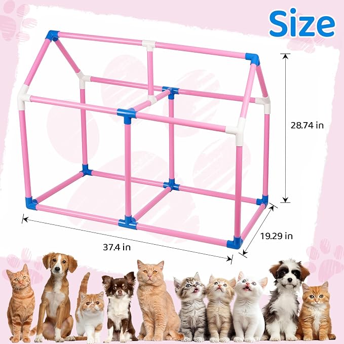 Liitrton Puppy Play Gym for Small Dogs & Kittens, Large PVC Pink Frame | Indoor Puppy Jungle Gym with 14 Hanging Enrichment Toys, Reduce Puppy & Cats Boredom