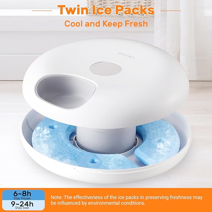 Automatic Cat Feeder for Wet Food, 6 Meals Cat Food Dispenser with 2 Ice Packs, Programmable Timer, Rechargeable Cordless Auto Pet Feeder for Cats Small Dogs- BPA-Free Food Tray