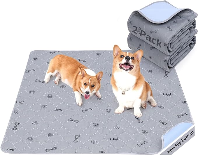 Washable Pee Pads for Dogs, 2 Pack 36x48 Non-Slip, Absorbent Dog Mats | Reusable, Whelping Pads, Pet Mats Floor Protector for Couch Cover, Crate, Potty Training, Senior Dog, Housebreaking
