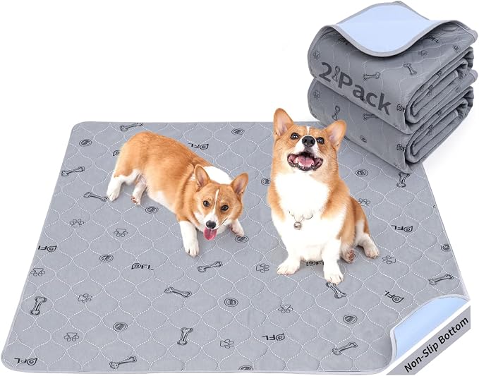 Washable Puppy Pads, Absorbent Pee Pads for Dogs, Potty Training, 2-Pack | Machine Washable, Reusable, Waterproof, Non-Slip Dog Pads for Crates, Playpens, Whelping, Incontinence, Housebreaking, 18x24