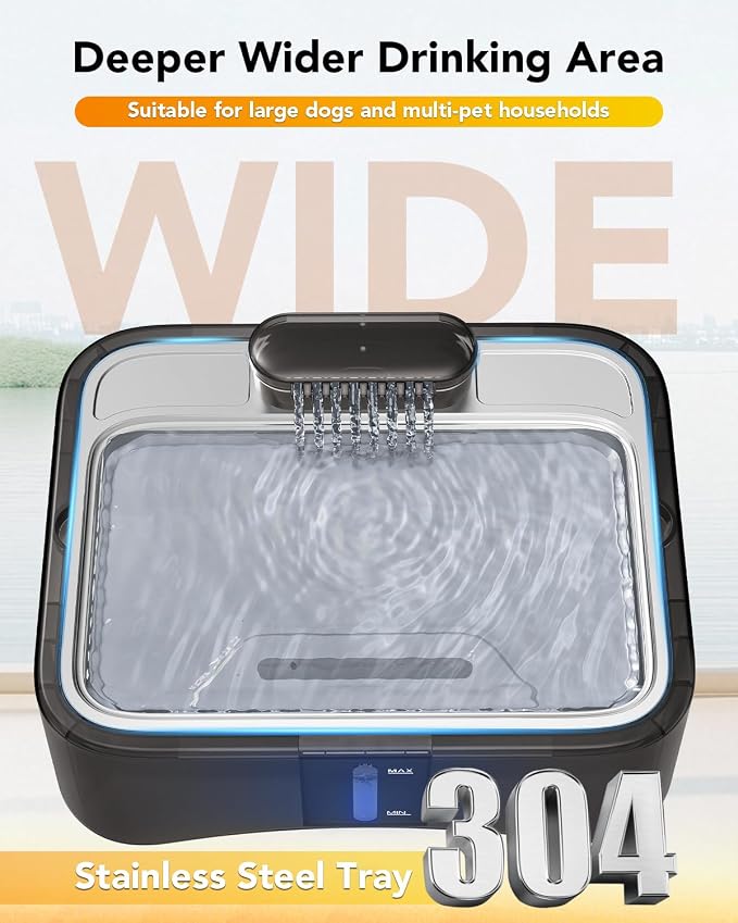 UPSKY 8.5L Elevated Dog Water Fountain with 4 Heights Adjustable, Grey | Larger Dog Water Dispenser, 304 Stainless Steel Tray, 5-Layer Filtration, Anti-skid, for Senior/Large Dogs & Multi-pet Homes