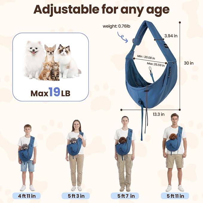 Dog Sling Carrier for Small Dogs & Cats,Pet Carrier Sling Bag with Adjustable Straps,Comfortable & Secure Travel Crossbody Bag for Puppies Up to 19lb,Airline Approved pet Carrier (Royal Blue)
