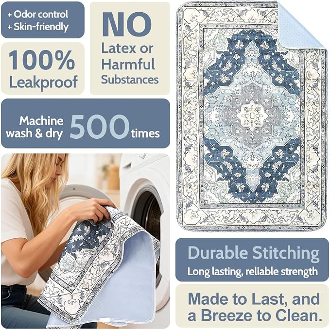 Washable Pee Pads for Dogs, 2 Pack Reusable Puppy Training Pads 48"x48" Super Absorbent Waterproof Dog Training Pads, Non-Slip Potty Pads, Whelping Pads Litter Mat Navy & Ecru