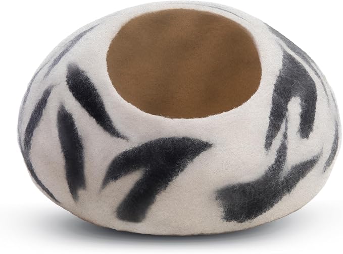 Luxurious Merino Wool Cat Cave - Foldable Hideaway Pod for Indoor Cats - Premium Felt Kitten Pet Enclosure - Covered Cat House for Ultimate Cozy Comfort by Woolygon (Zebra)
