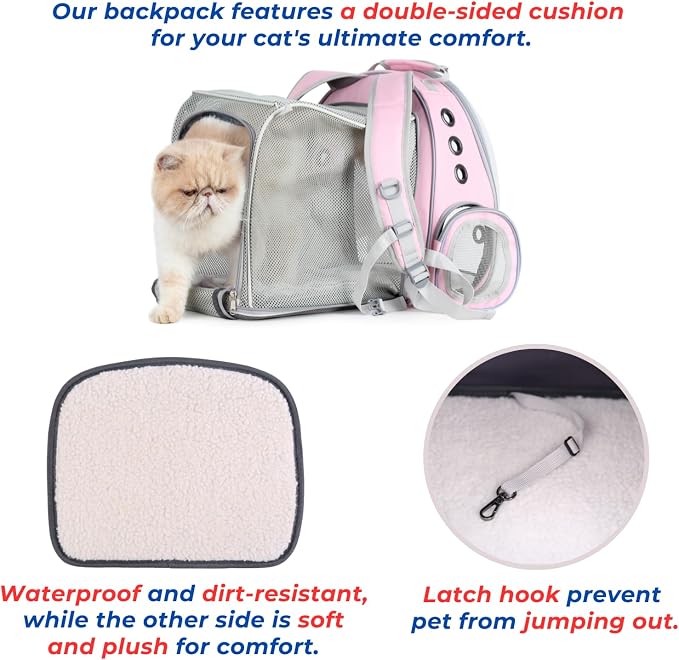 Cat Carrier Backpack, Expandable Bubble Pet Carrier for Cats and Small Dogs, Airline Approved Travel Backpack for Hiking, Walking & Outdoor Adventures - Supports up to 14 lbs