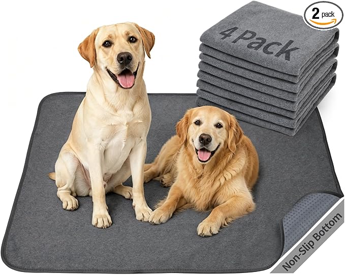Washable Pee Pads for Dogs, 24x36 4 Pack Reusable Whelping Pads, Absorb Dog Mats Non-Slip Puppy Training Pads for Whelping, Potty, Training, Playpen, Crate