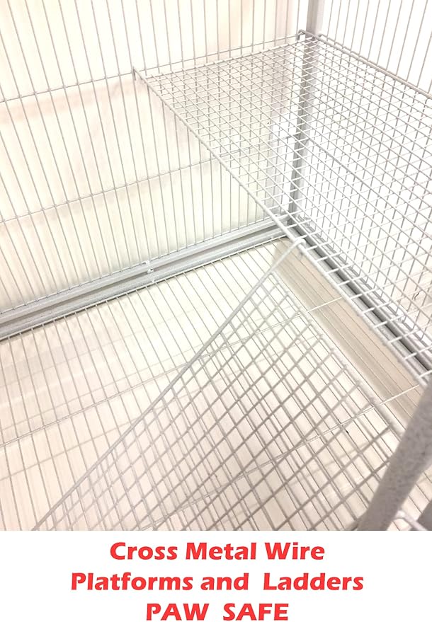 54" Large Wrought Iron Chewproof 4-Levels Tight 1/2-inch Bar Spacing Ferret Chinchilla Sugar Glider Rats Mice Home Cage with Detachable Rolling Stand