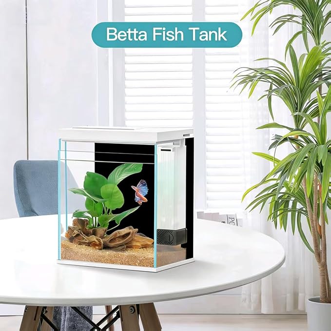 Pronetcus 2 Gallon Glass Betta Fish Tank with Heater Filter and Light, Self-Cleaning Small Aquarium Starter Kits