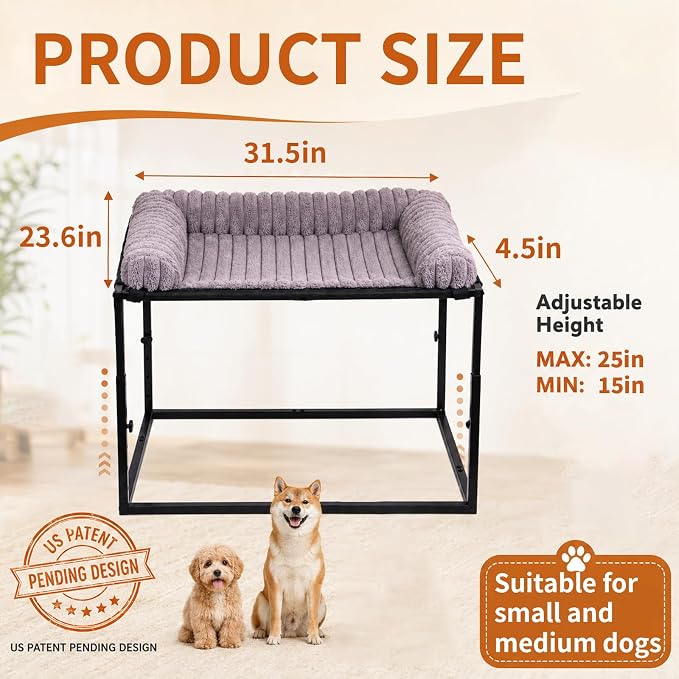 Adjustable Bedside Dog Bed for Medium Dogs | Elevated Co-Sleeper Dog Bed with Metal Frame, Thick Supportive Cushion Mattress & Washable Cover, Dog Bedside Sleeper