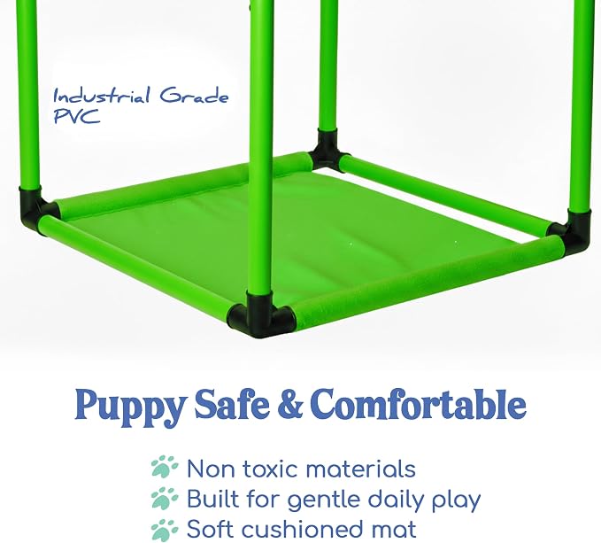 Race&Herd 19.5" Puppy Play Gym — Small Dog Jungle Activity Mat (Lime) | Dog Play Mat with 8 Bungee Straps, Interactive Puppy Active Toys — Indoor Enrichment Playground Set