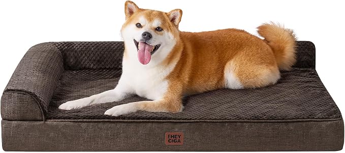 EHEYCIGA Memory Foam Dog Bed Large Size Dogs, Orthopedic Dog Bed Large with Washable Removable Cover, Waterproof Pet Sofa Couch with Nonskid Bottom, 36x27x6, Brown | Washable Removable Cover, Waterproof Flat Pet Sofa Couch with Nonskid Bottom, 36x27x6